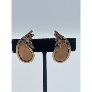Vintage Renoir Paisley Leaf Copper Clip Earrings